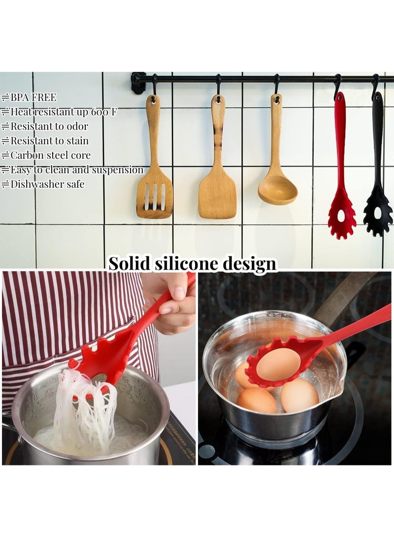 Silicone Pasta Fork, 2Pcs Spaghetti Spoon Pasta Fork High Heat Resistant 480°F Hygienic Spaghetti Server Food Grade Pasta Spoon BPA Free Noodle Spoon - Image 5